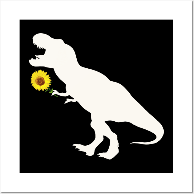 Sunflower and T rex dinosaur Wall Art by Collagedream